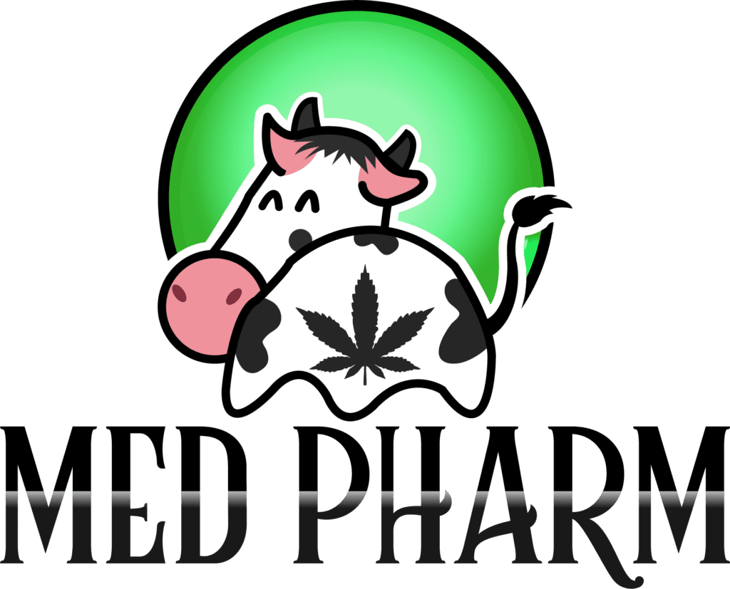 A cow with a marijuana leaf on its head.