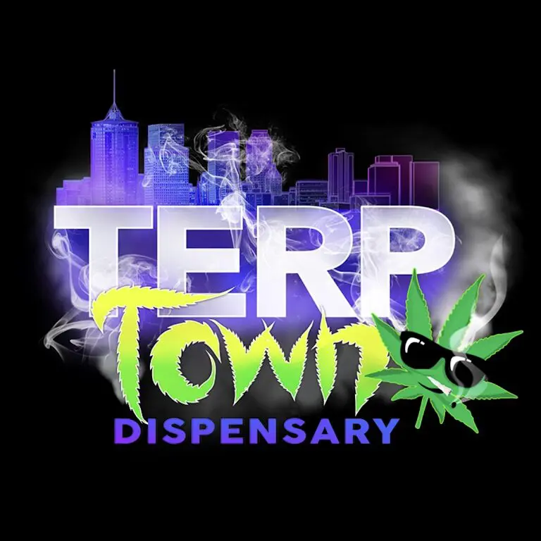 A black background with smoke and the words terp town dispensary.