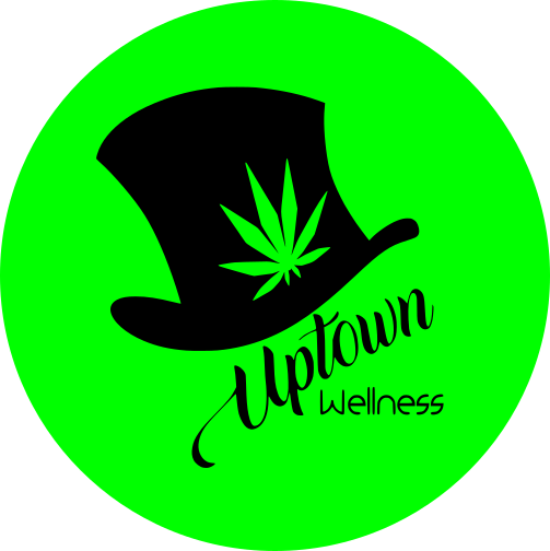 A green circle with the word " uptown wellness " written underneath it.