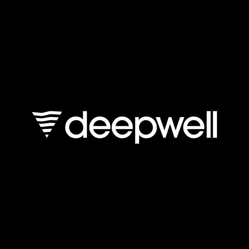 A black and white logo of deepwell.