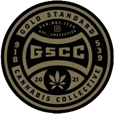 A black and white logo for the gold standard cannabis collective.