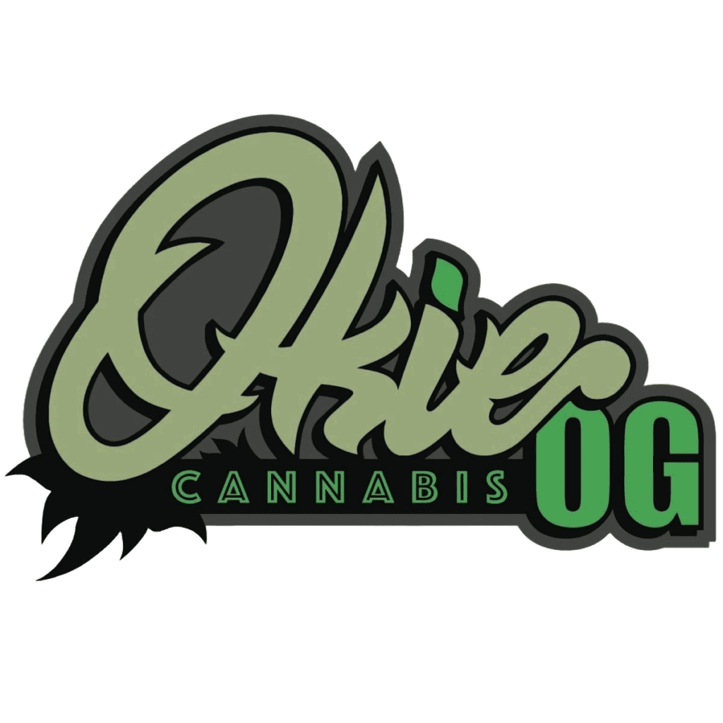 A black background with the name okie cannabis og written in green.